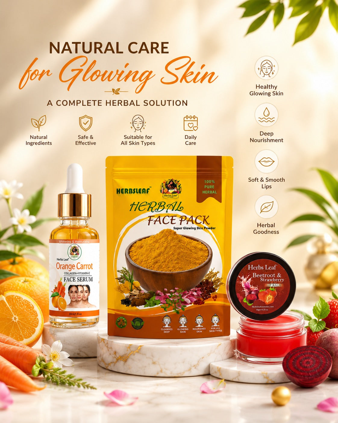 Herbal Glow Routine Combo – Complete Natural Skincare Kit