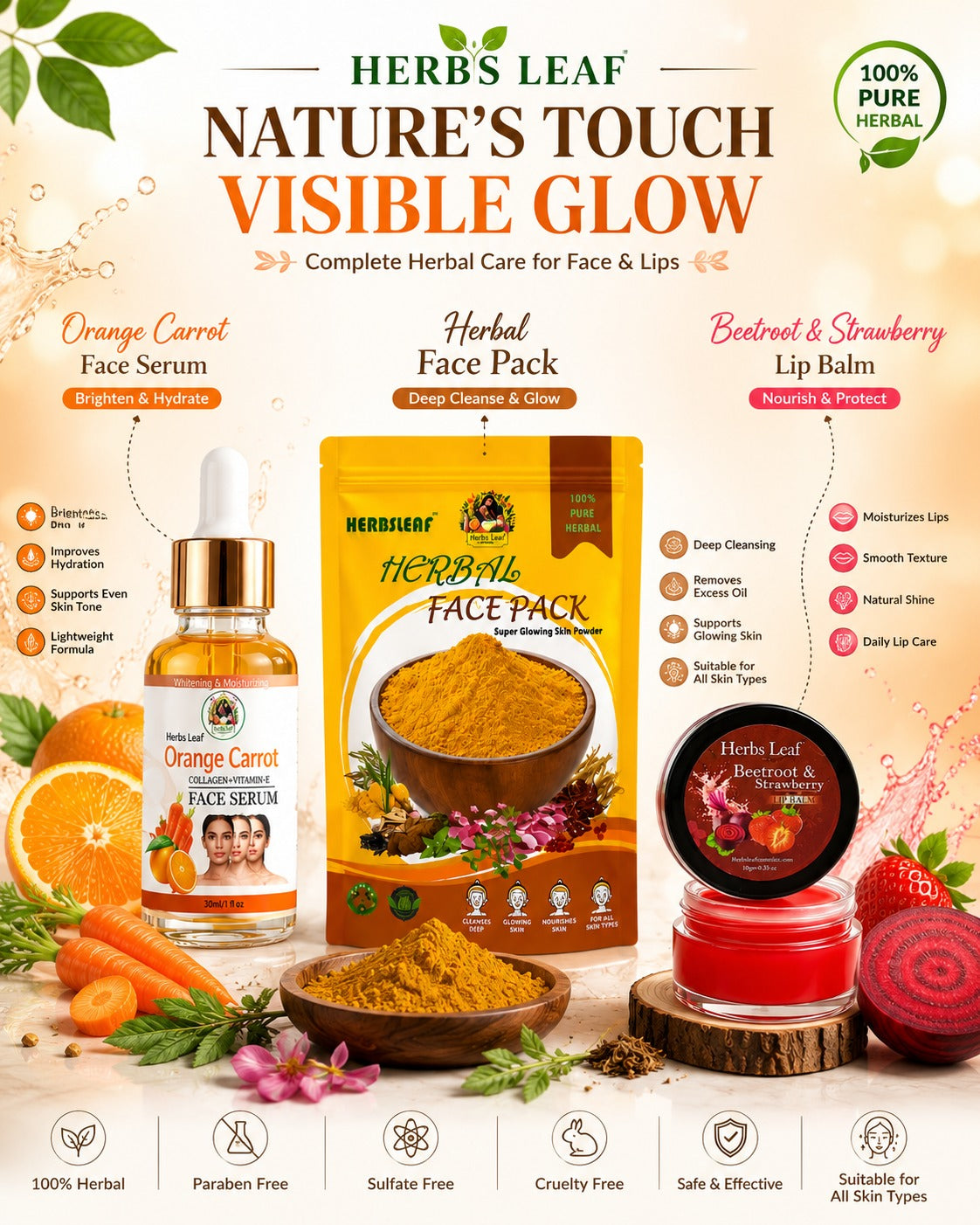 Herbal Glow Routine Combo – Complete Natural Skincare Kit